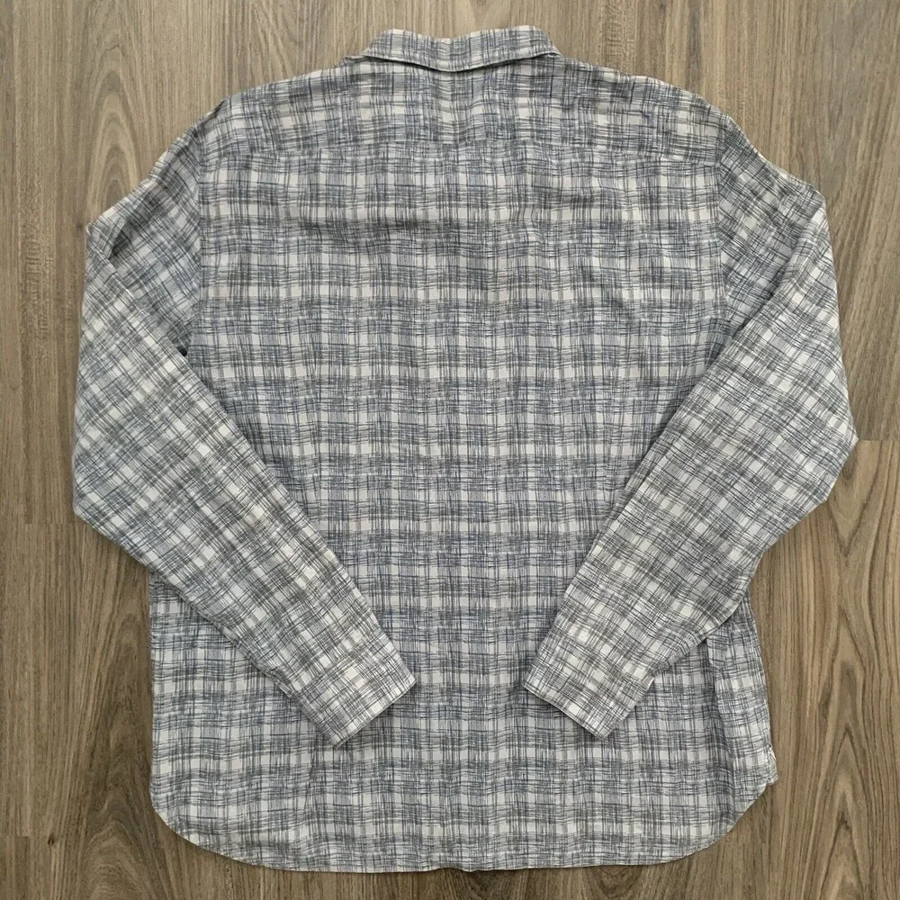 John Varvatos USA Button Shirt Men XL Blue Gray Plaid Cotton Stretch Casual Thin - Picture 4 of 7